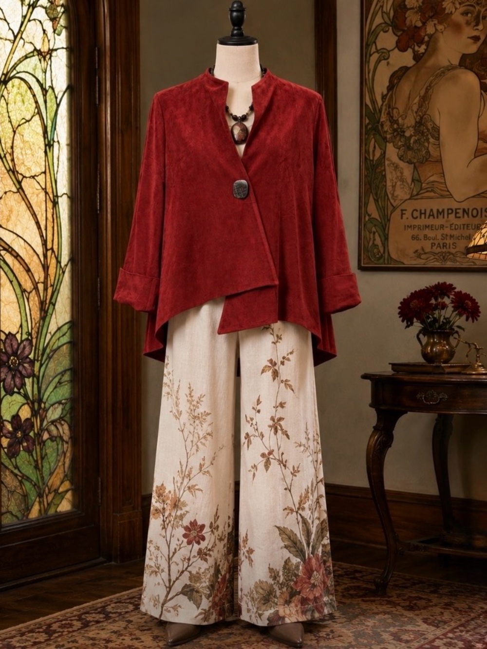 IC by Connie K Faux Suede Red Blazer Jacket with Asymmetrical Hem (L)